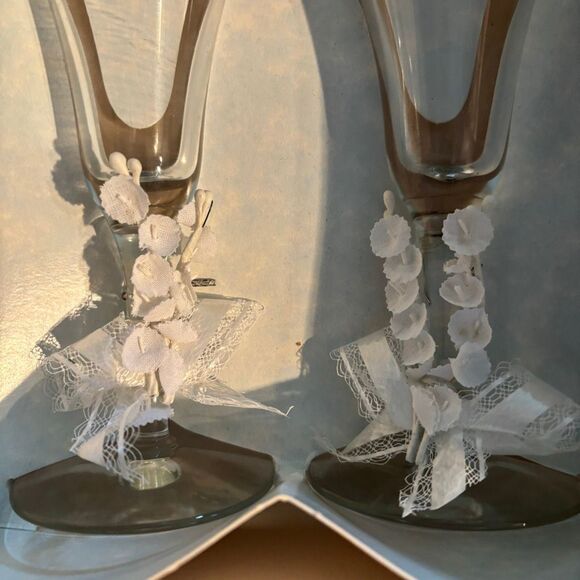 Hortense B. Hewitt Co. Bride & Groom Wedding Champagne Toasting Flute Glasses - Picture 4 of 5